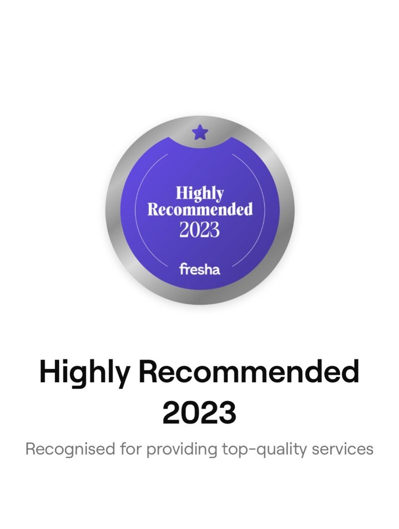 Fresha Highly Recommended 2023 badge
