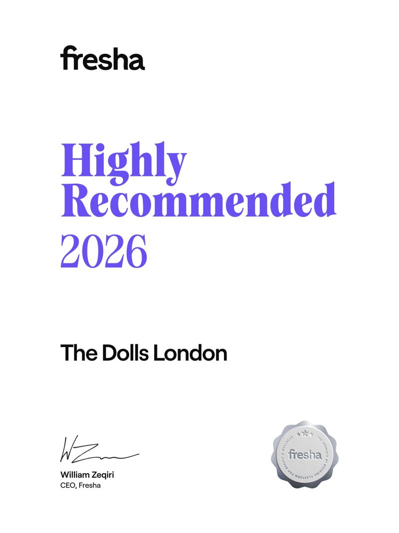 Fresha Highly Recommended 2026 certificate for The Dolls London